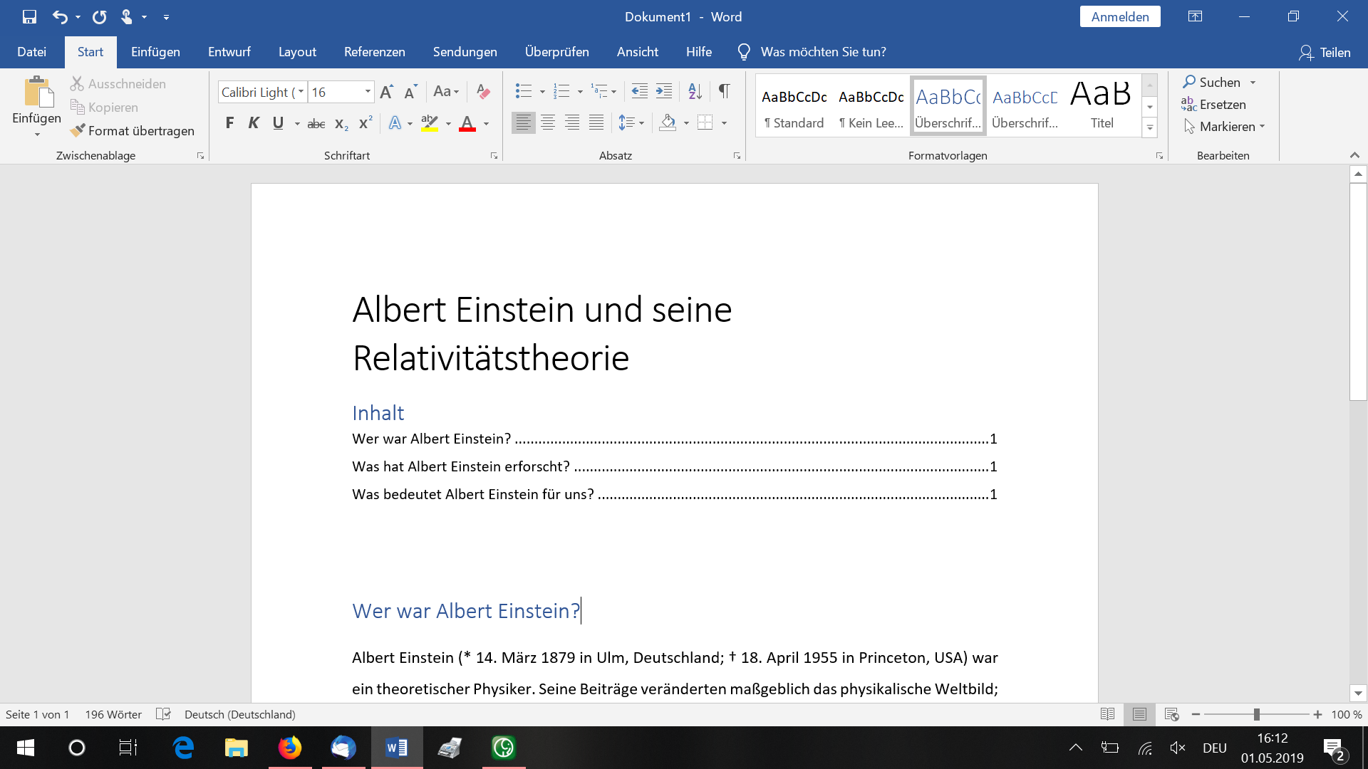 Inhaltsverzeichnis aktualisieren